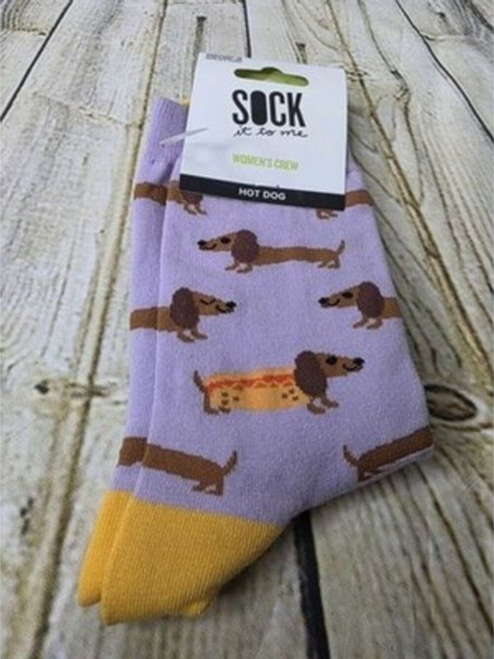 Sock It To Me Womens Novelty Hot Dog Crew Socks Purple Size 5-10